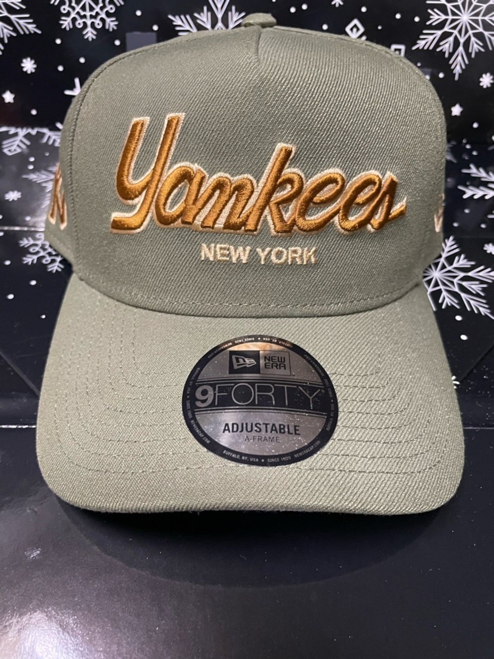 New Era Olive Green Yankees Cap with Gold Script